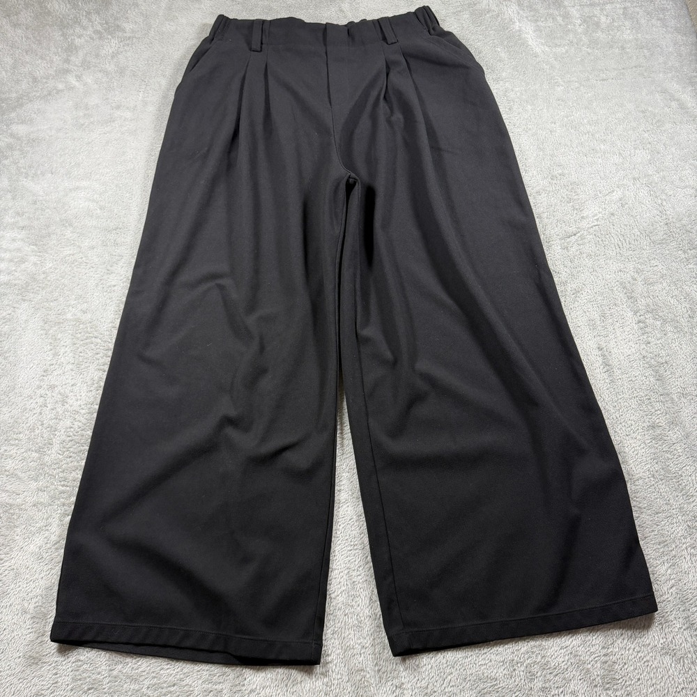 Halara Wide Leg Pants Womens Large Petite Black Pleated Elastic Waist Casual
